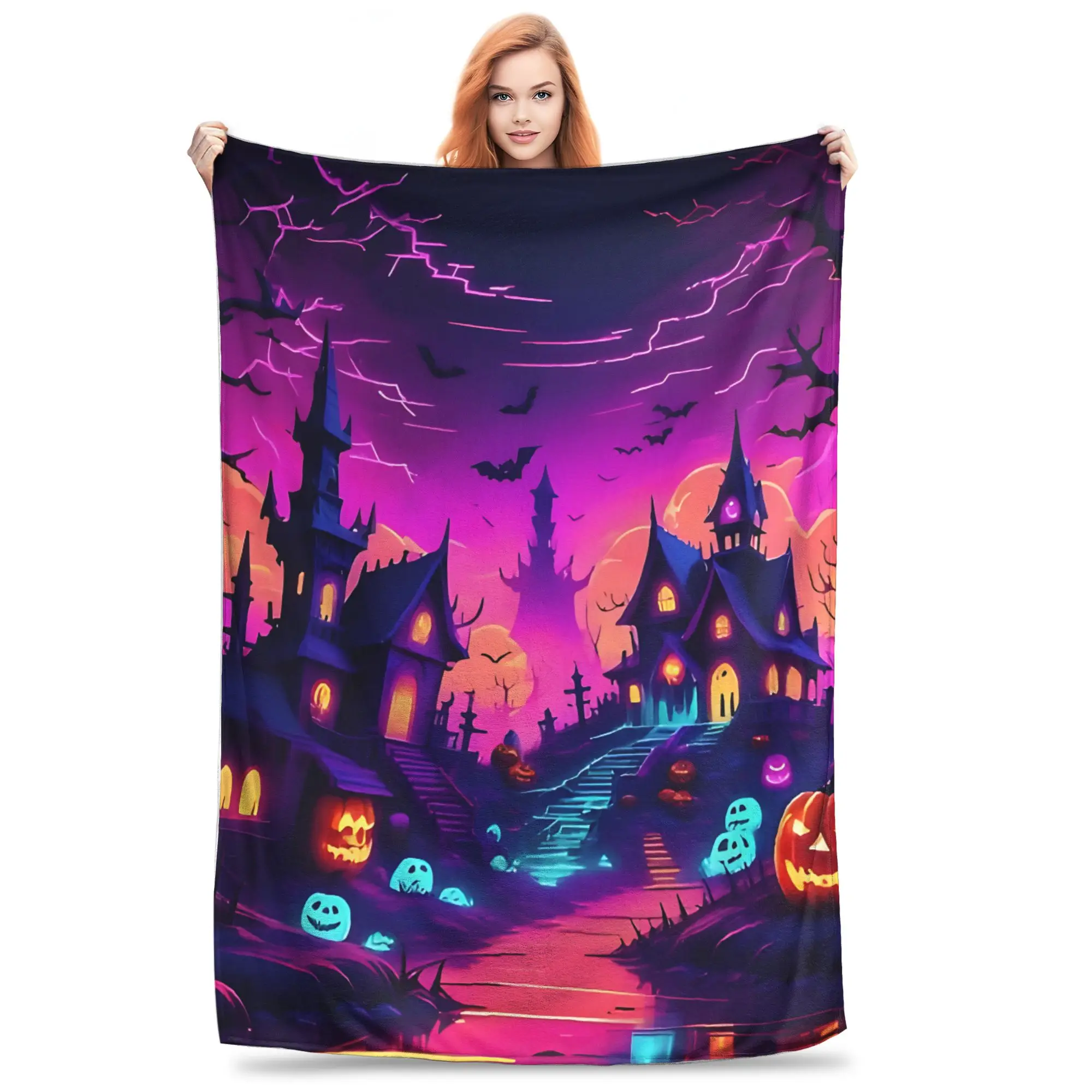 1PC HALLOWEEN SCENE GHOSTS  Winter Blankets for Adults Bedding Home Interior Sofa Knee