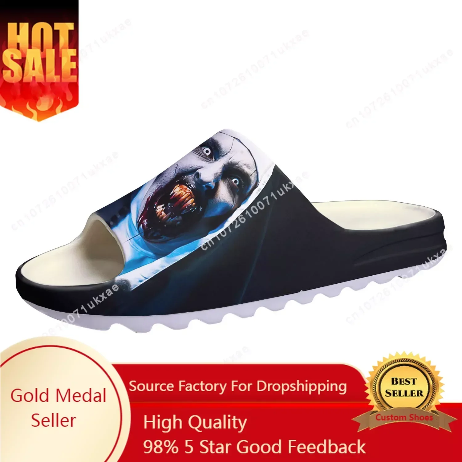 Movie The Nun Series Soft Sole Sllipers Home Clogs Customized Step on Water Shoes Mens Womens Teenager Step in Sandals