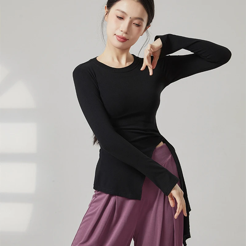 Women Modern Dance Top Long Sleeve Shirt Hem Bandage Latin Training Clothes Elegant Slim Adult Performance Competition Dancewear