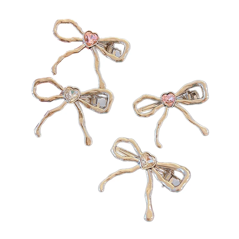 Metal Bowknot Heart Crystal Barrettes Hairpin Women Elegant Side Bangs Duckbill Clip Women Girls Hairclip Hair Accessories