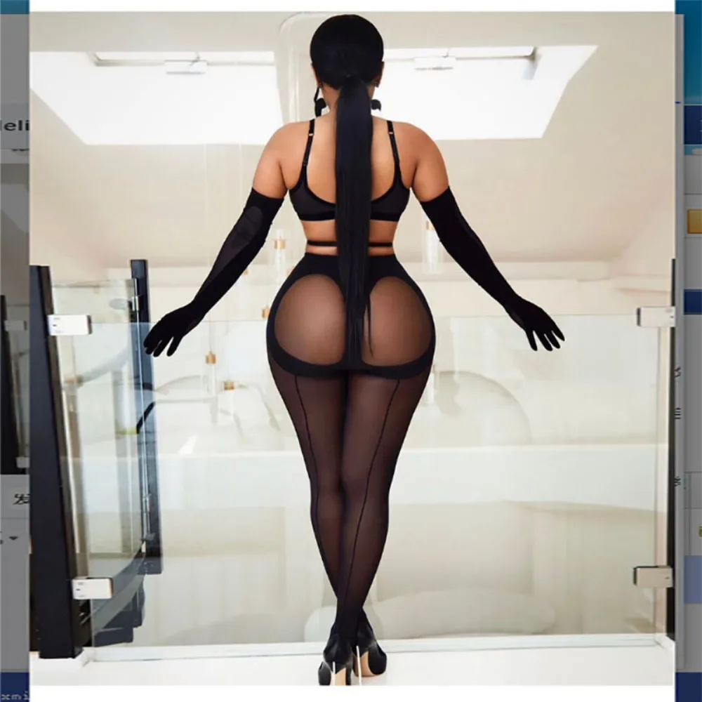 

Fashion Personality High Pantyhose Hollow Out Asymmetry Female Stockings Leggings Perspective Vertical Line Tights Girl