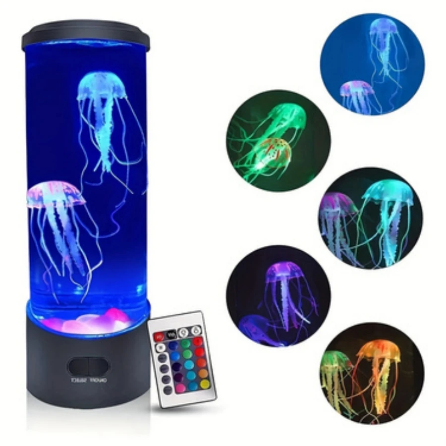 Remote Control Simulated Jellyfish Cylindrical Quiet Light Home Bedroom Decoration Led Colorful Aquarium Night Lights