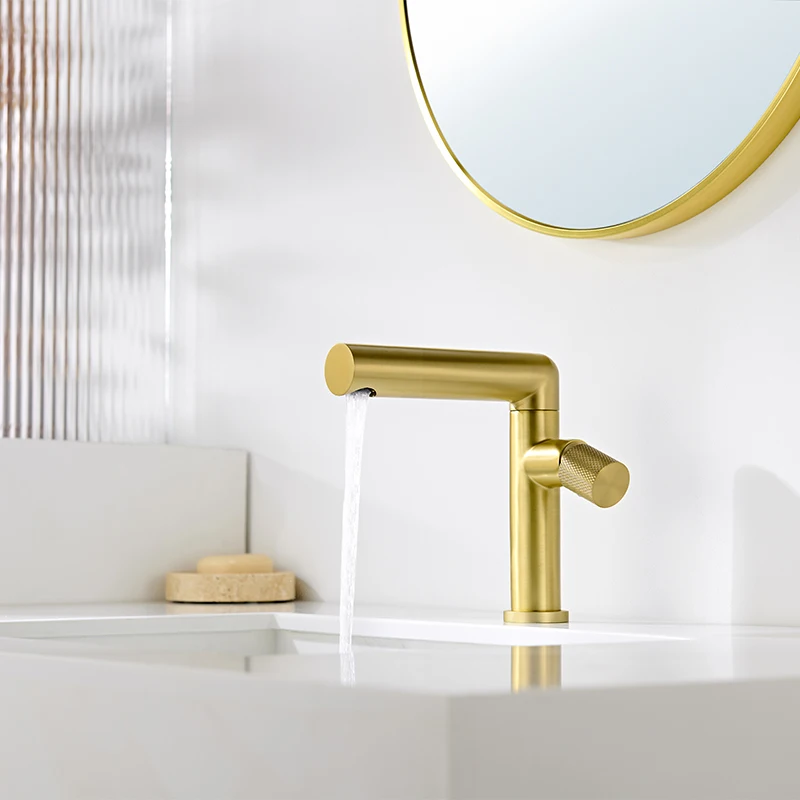 

One Handle Basin Sink Faucet Deck Mounted Rotatable Bathroom Vanity Sink Faucets Single Hole Hot and Cold Mixer Taps Gold