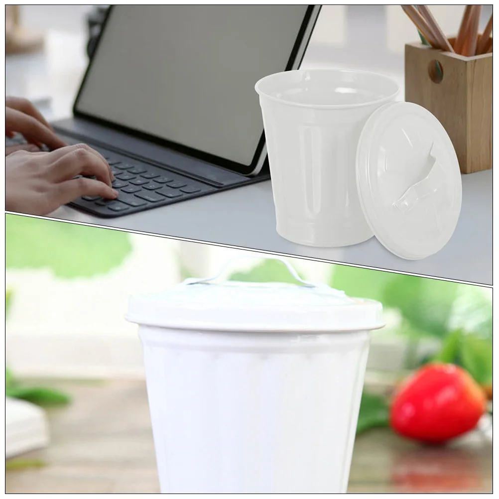 

2pcs Desktop Trash Cans Small Wastebaskets With Lids Galvanized Flower Buckets For Office Home Use Multipurpose Storage Nursery