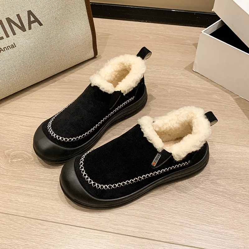 New Winter Women's Non-slip Snow Boots with Velvet and Warm Cotton Shoes Outdoor Thick Soles and Heightening Slip-on Loafers