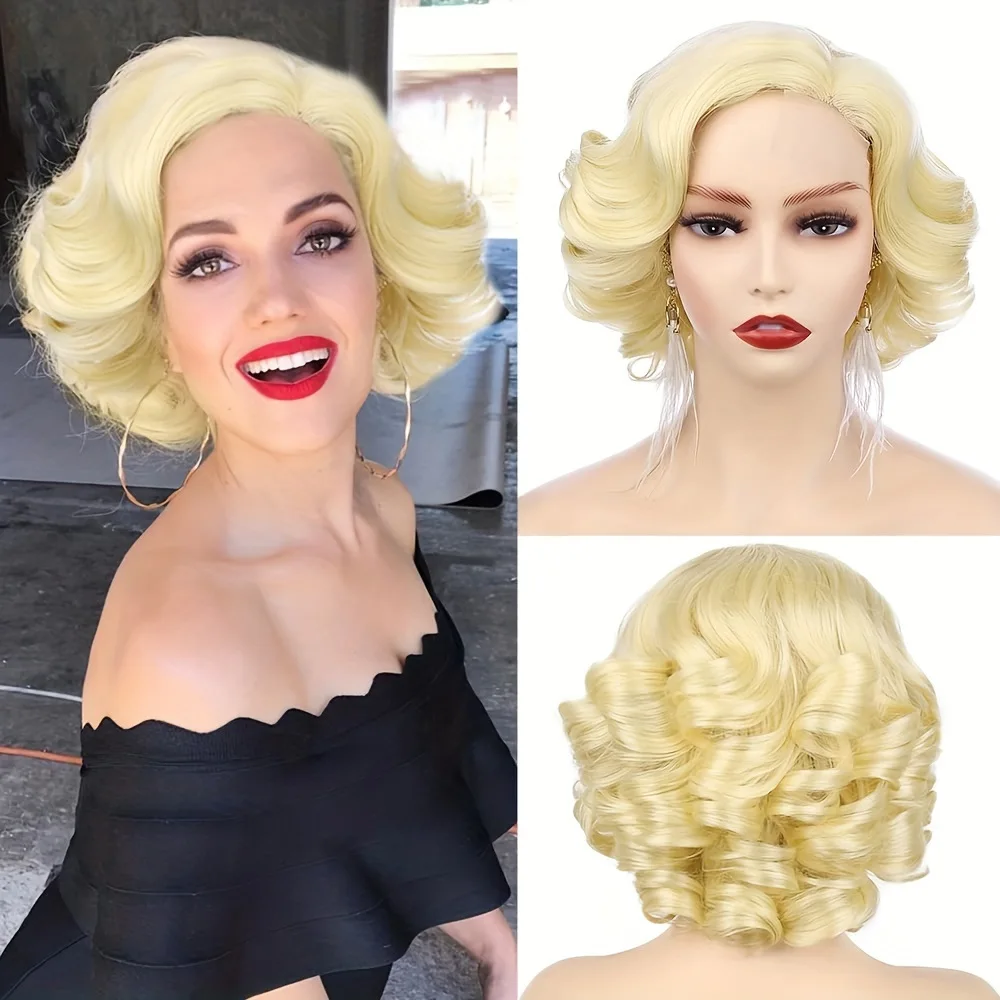 Synthetic Short Wavy Lace Wig for Women Multi-Color Side Part Natural Style Costume Party Daily Use Cosplay