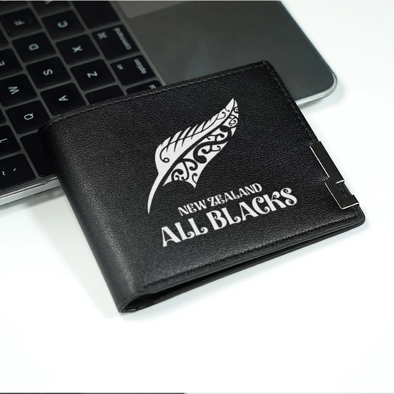 نيوزيلندا جميع الأسود الرجال محفظة من جلد البولي يوريثان تصميم الحد الأدنى خفيفة الوزن دائم نمط الأعمال محفظة قصيرة #2