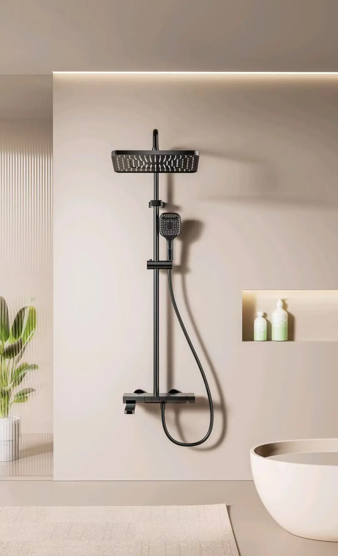 Gun Gray Bathroom Shower Set, Piano Key, ABS Anti Rust Shower System Set, Wall Mounted Bathtub, Hot and Cold Mixer, Showerhead F