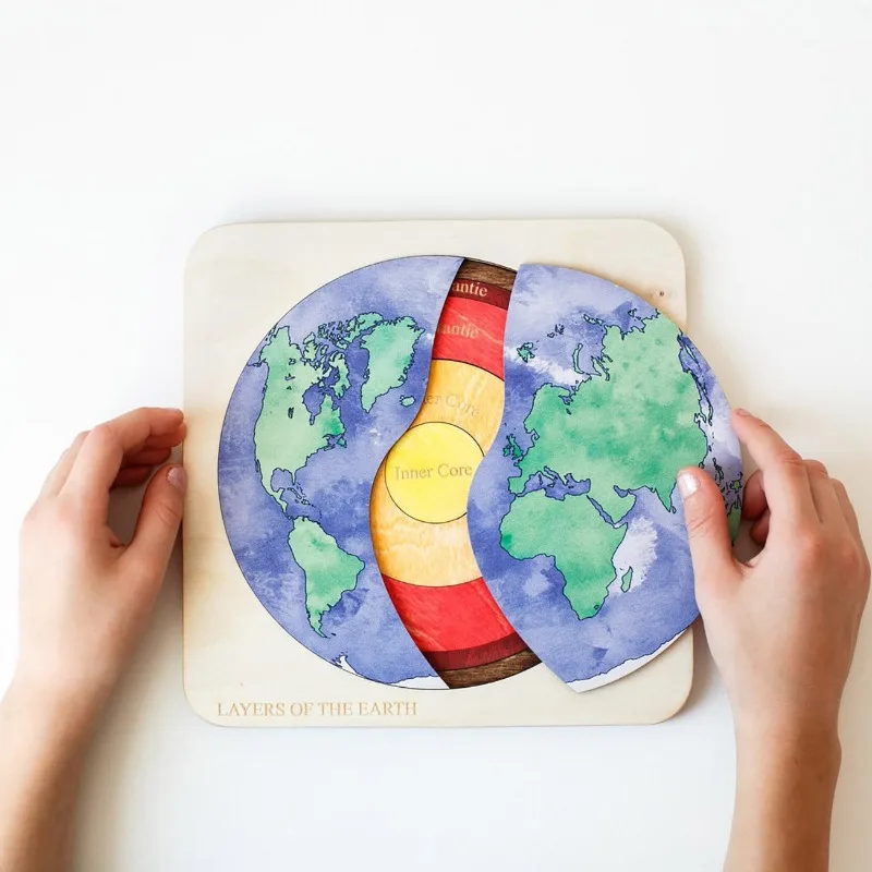 Montessori Wooden Earth Puzzles Toys Geological Layer Cognitive Geographic Science Learning Parish Educational For Children