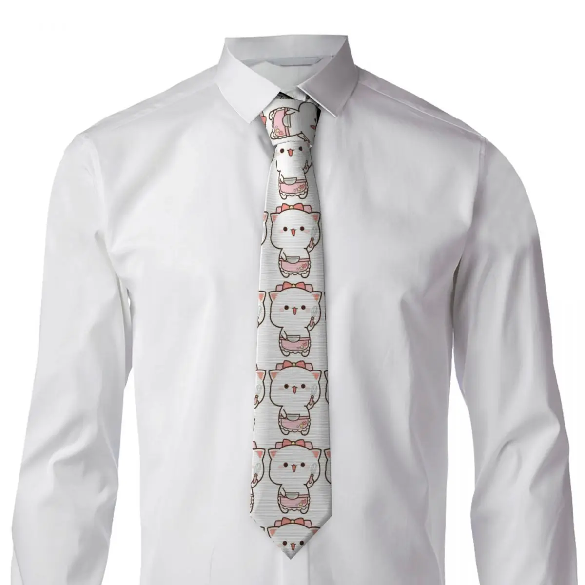 Funny Cooking Master Peach And Goma Mochi CatNecktie for Men Silk Polyester Slim Neck Ties Wedding Business Tie Casual Gravatas