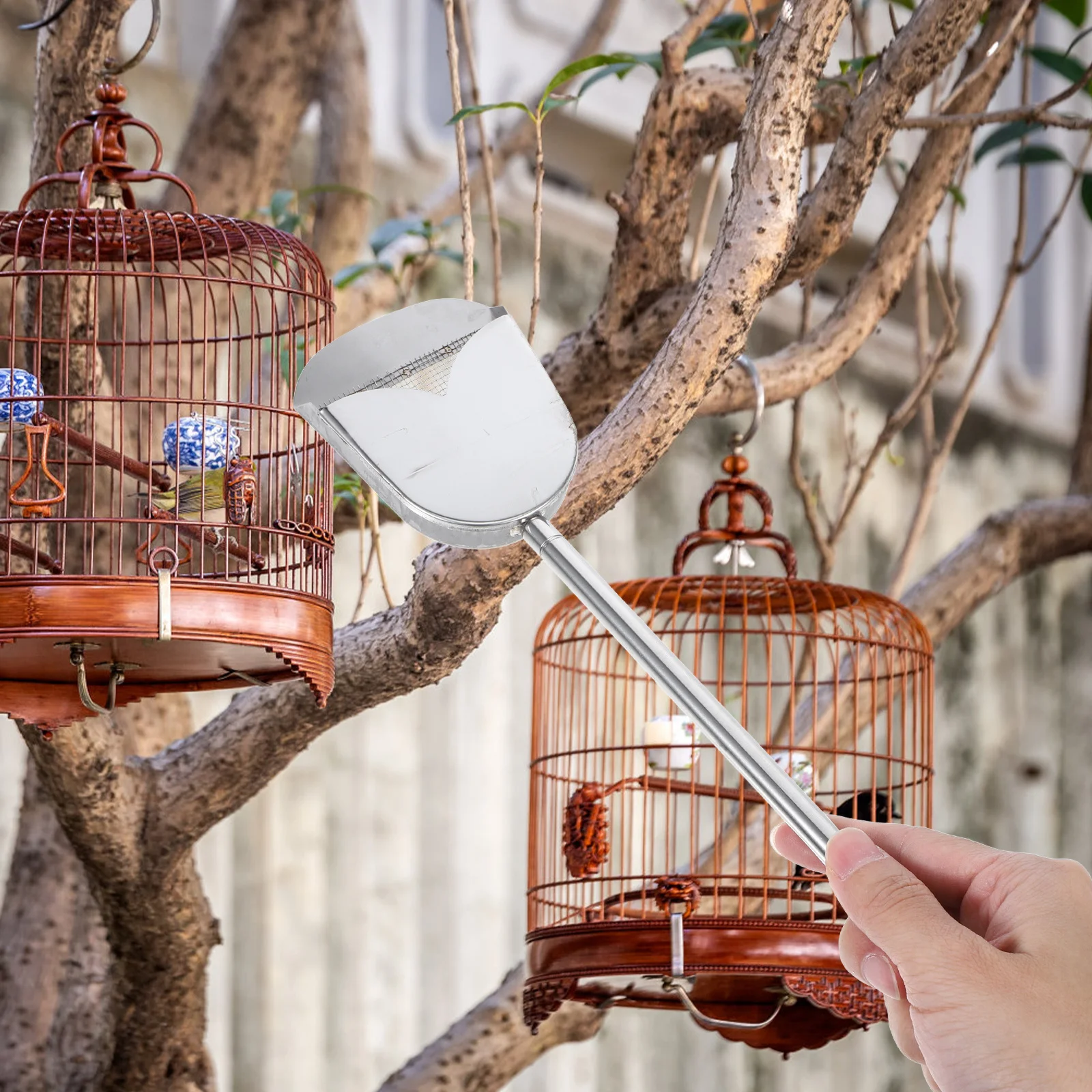 

Stainless Steel Adjustable Poop Scoop Telescopic Handle for Bird Cage Chicken Coop Reptile Litter Small Pet Yard Waste Removal