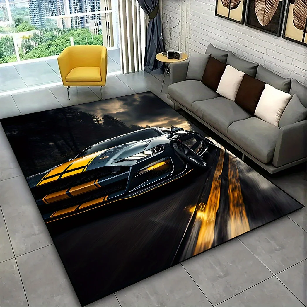 Car Pattern Area Rug, for Living Room, Bedroom, Bathroom, Hotel, Cafe, Gift for Car Lovers, Stylish Home Decor