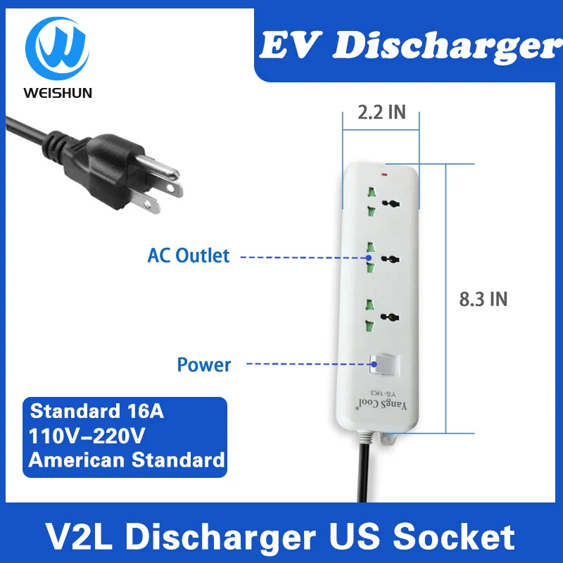 Adaptador de descarga de coche eléctrico BYD V2L GBT a enchufe de EE. UU., enchufe de tres orificios, 16A tipo 1 a EE. UU. v2l para convertir EV a