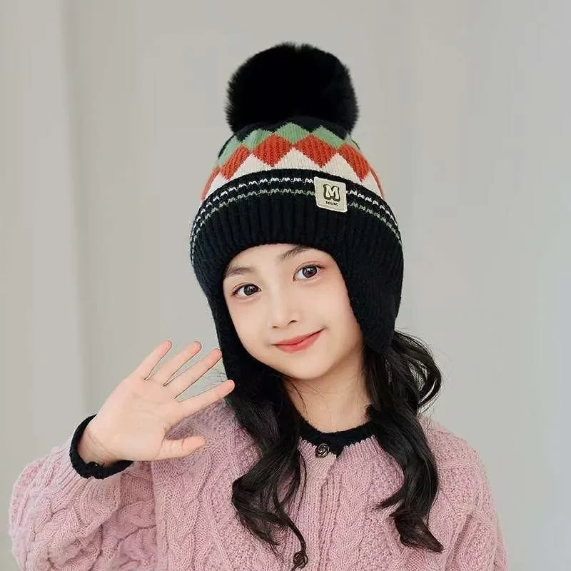 

Autumn and winter warm children's wool knitted hat boys and girls warm pullover hat