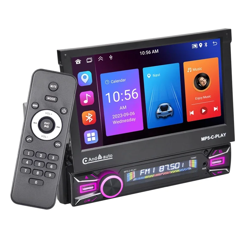 Universal Android car audio dual USB auto retractable 1 din 7inch Retractable Car DVD Player With BT Wifi GPS