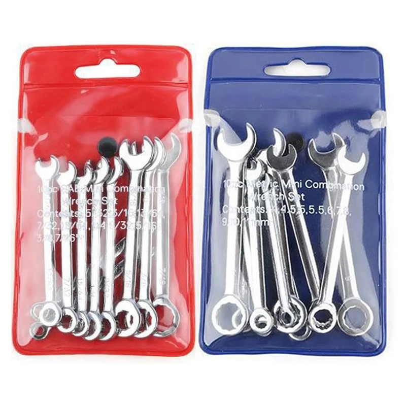 20 Pcs Open End Wrench Set, Mini Metric SAE Combination Wrench Set Thin, Ratchet Wrenches Multifunctional