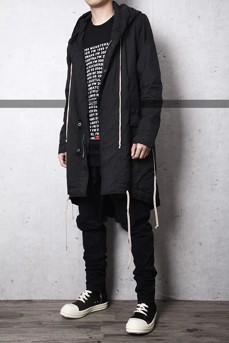 

Classic k Long Hooded Men's Windbreaker Jaet High Street Hip Hop Sle Faion Urban Winter Coat Stand Fit Zipped