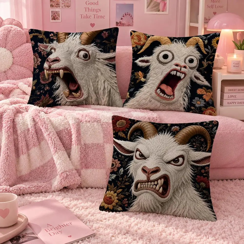 Meme Funny Screaming Goat Cushion Cover Soft Throw Pillow Cover Washable Plush Cushion Case for Sofa Bed Living Room