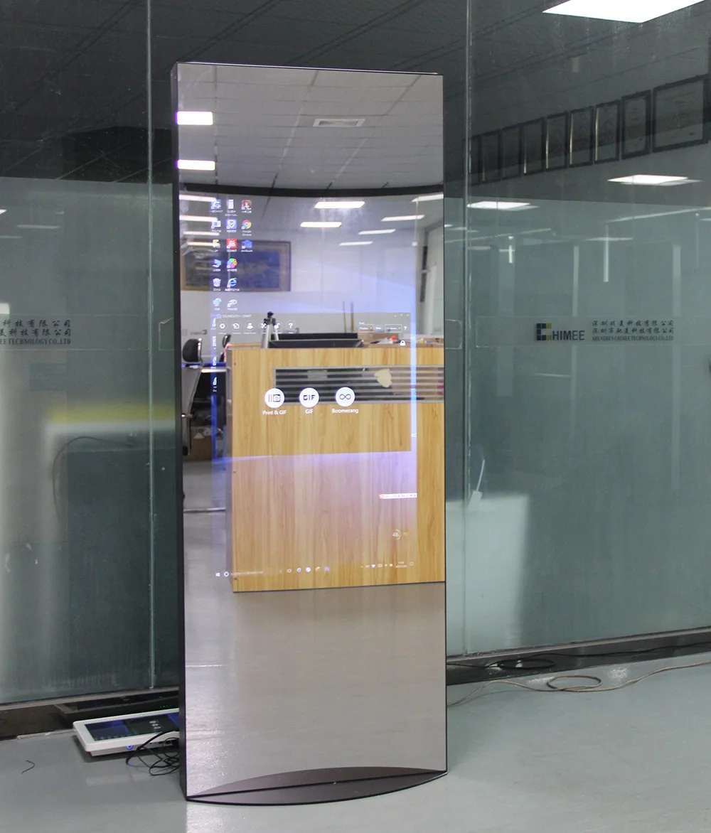 セルフィーミラータッチスクリーンPC TVフォトブースマシン 70インチミラー 43インチタッチスクリーン アルミシェル マジカルフォトブースキオスク