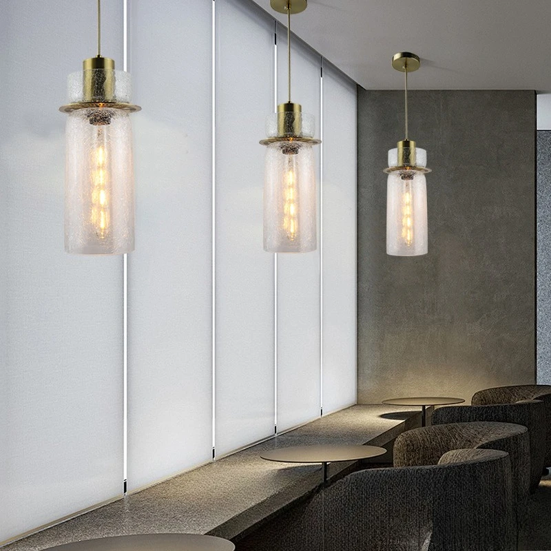 Modern Minimalist Fried Cracked Glass Pendant Lights Bedside Copper Natural Color Chandelier Nordic Light Luxury Bar Light