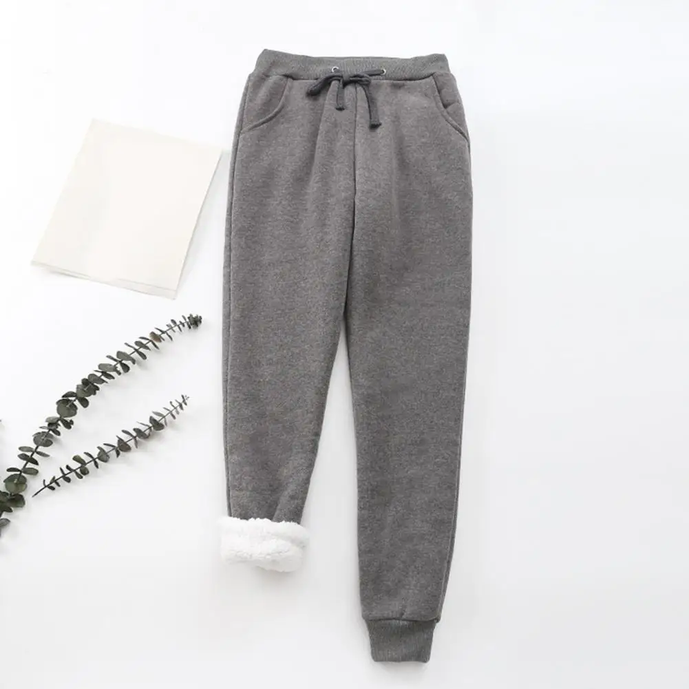 Autumn Winter Solid Women Plush Warm Fleece Wool Pants Casual Loose Drawstring Women High Waist Comfortable Material Sweatpants