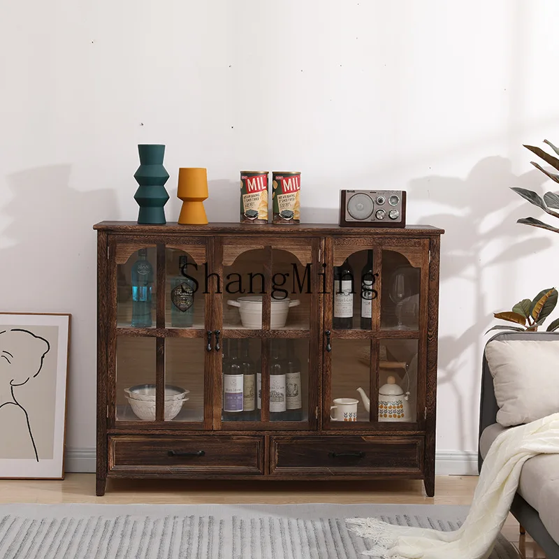 

FG solid wood living room display cabinet small home retro wall Chinese locker