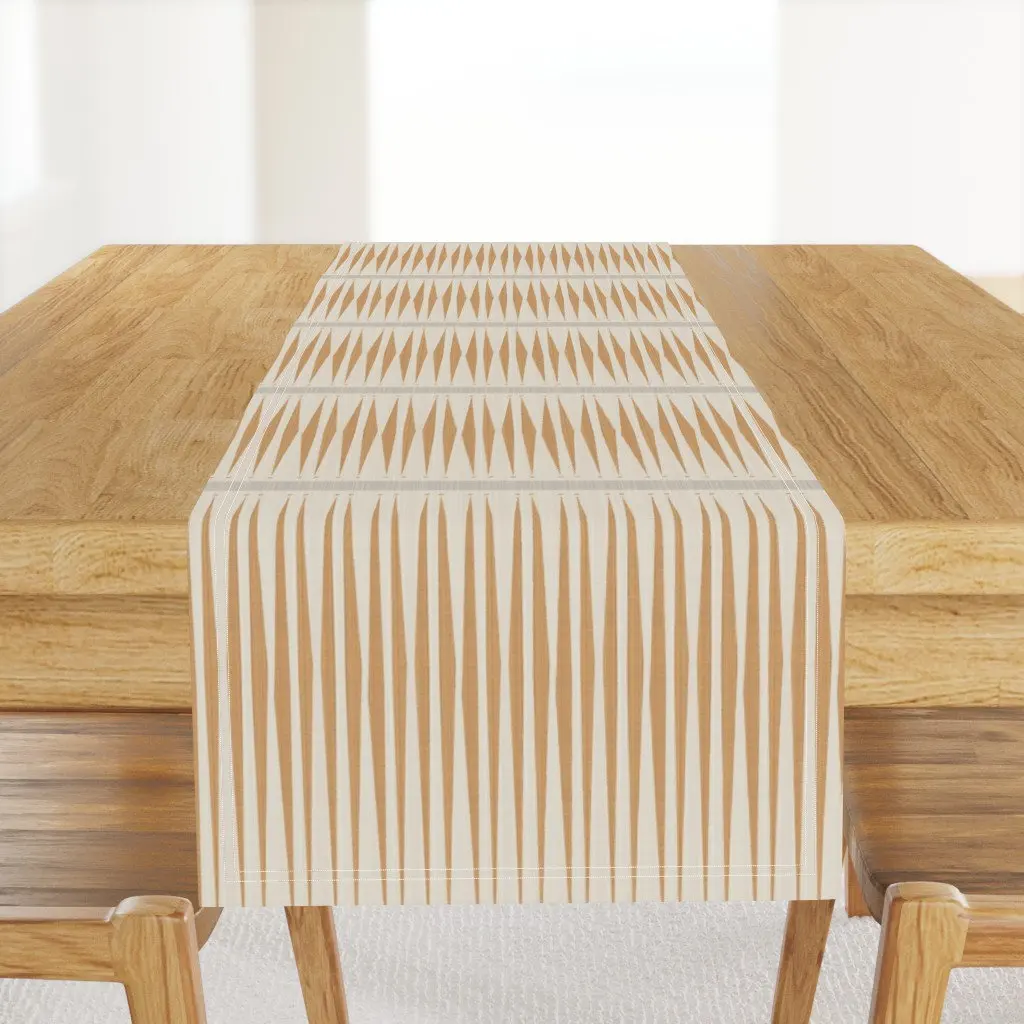 Mid Century Modern Geometric Stripe Table Runner - Butterscotch Ivory Atomic