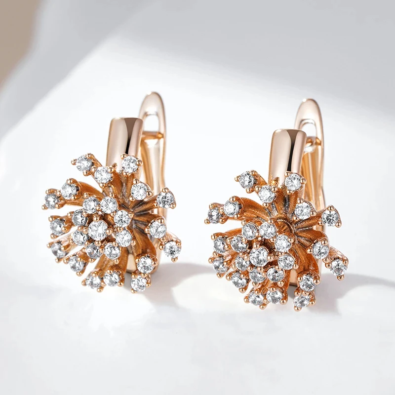 Wbmqda Flower Drop Earrings For Women 585 Rose Gold Color With Natural Zircon Luxury Jewelry Accessories