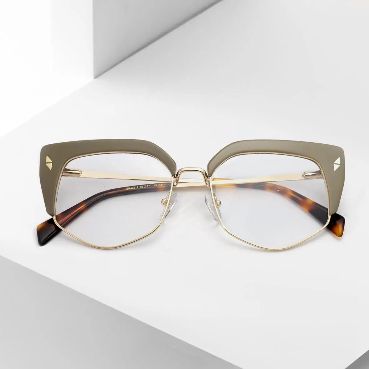 VZONE Latest Fashion Cat Eye Optical Frames IP Gold Plating Luxury Acetate Mixed Metal Women Glasses