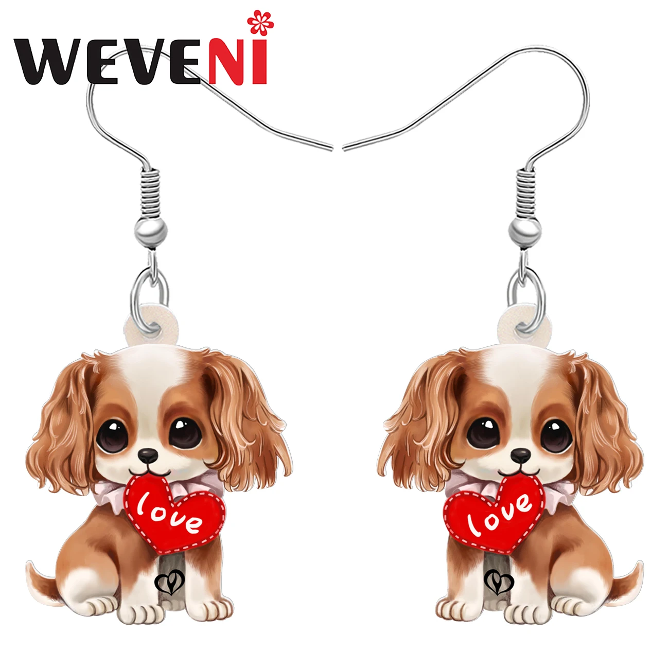 WEVENI Acrylic Dangle Sweet Cavalier King Charies Spaniel Dog Puppy Drop Earrings Valentine's Day Decor Jewelry Gifts For Women