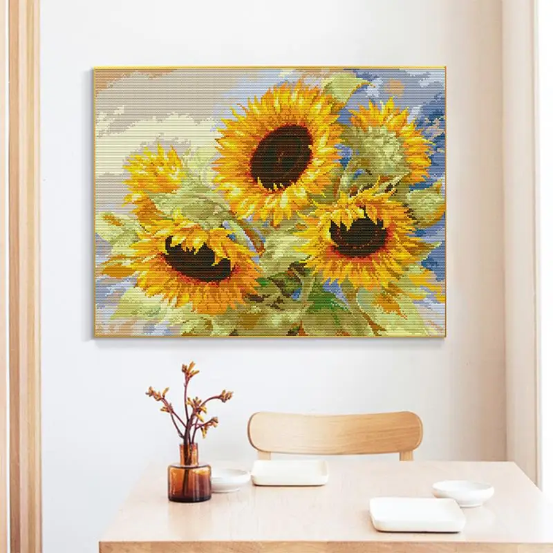 Pittura a olio girasole fiore punto croce Set DMC 14CT Count 11CT tessuto di tela stampato Kit di ricamo ad ago regali per la casa