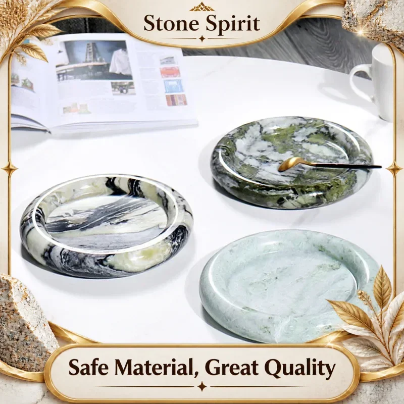 Ahunderjiaz-Natural Marble Tray for Dining Room, Tabletop, Fruit and Snack Tray, Home Living Room, Desktop Storage Decoration