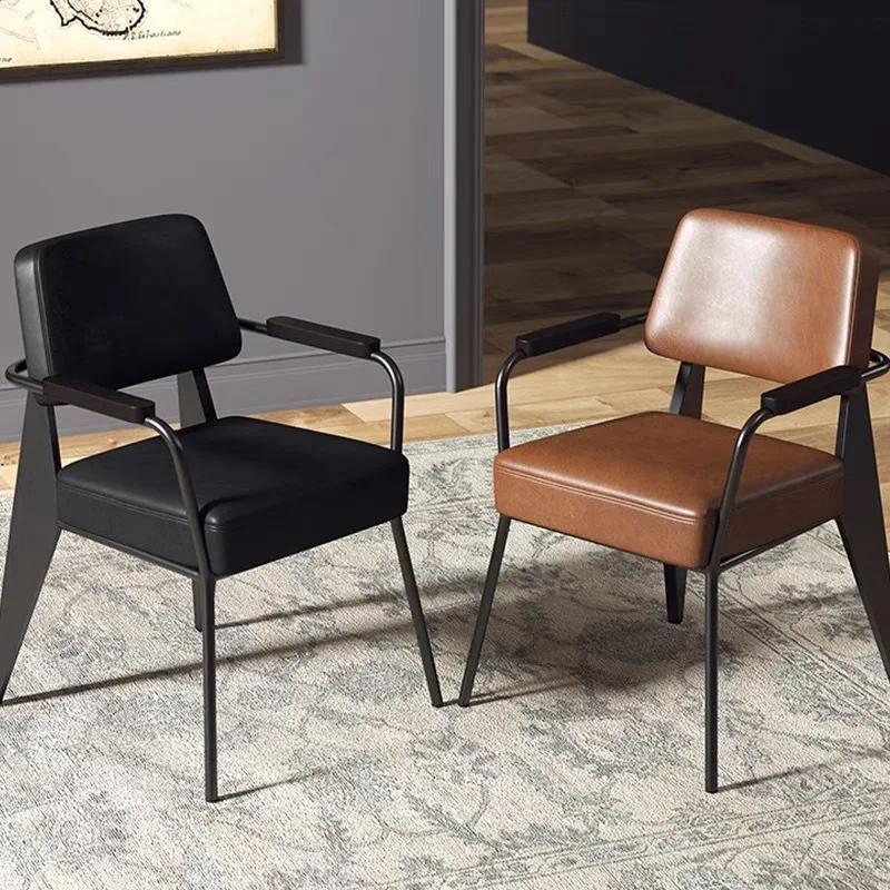 

Nordic Metal Armrest Dining Chair Living Room Dining Room Soft Bag Back Chair American Cafe Hotel