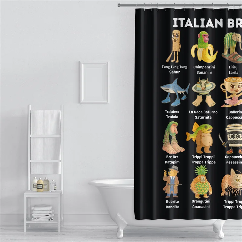 

Набор для ванной Aertemisi Italian Brainrot Character Tralalero Tralala: шторка для душа с люверсами и крючками для декора ванной комнаты