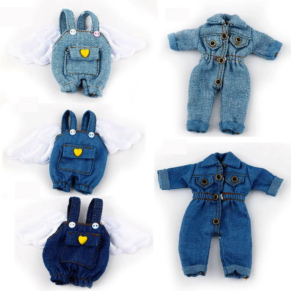 Obitsu11 Clothes Suspenders Pants Cute Angel Wings Overalls Fashion Denim Jumpsuit For 1/11 OB11 Dolls Accessories Gift Toys