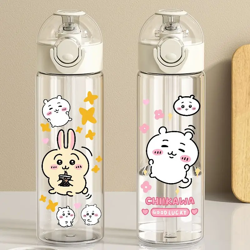 

Kawaii Miniso Chiikawa Water Cup Hachiware Usagi Straw Cup Cute Cartoon Water Cup Plastic Anti Drop Water Bottle