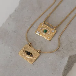 Turkey blue evil eye rectangle pendant necklace stainless steel necklace vintage ethnic jewelry elegant stainless steel jewelry