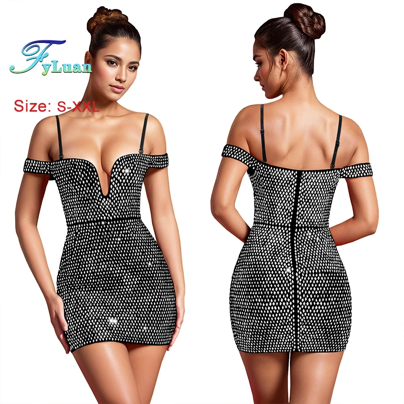 2025 Slim New Fashion Deep V Neck Women Suspender Dress Sexy Sequin Wrap Chest Ladies Short Skirt Summer Street Vacation Outfits