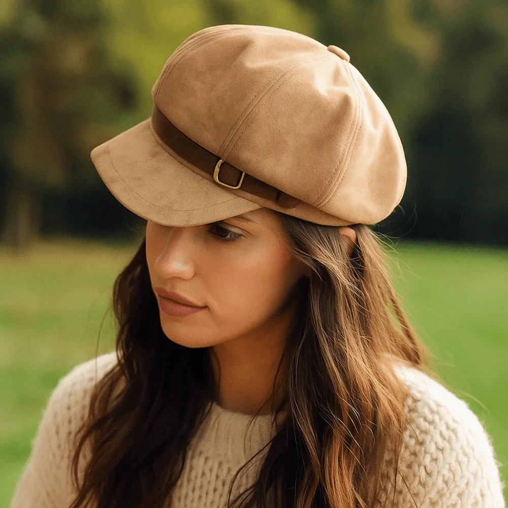 Versatile Warm Suede Berets Windproof Flat Top Newsboy Hat Melard Style Solid Color Women Octagonal Hat Autumn Winter