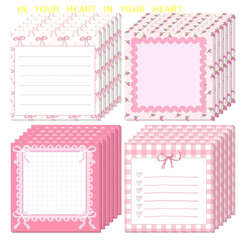 【X】1/4pcs Book Pink Bow Cream Style Bunny Note Book,ins Style Tearable Memo Portable Notebook Journal Material Decorative Paper