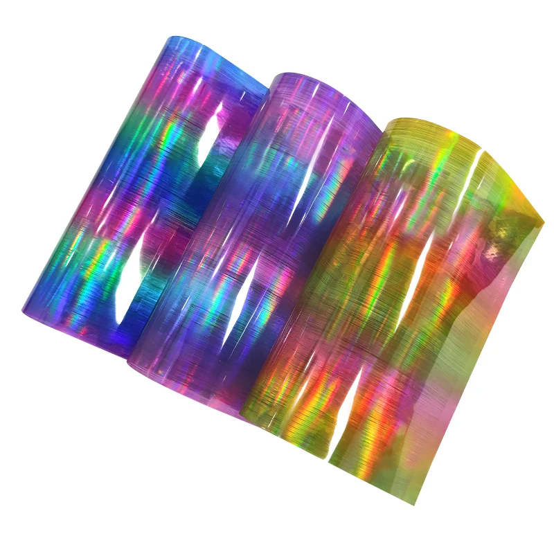 Holographic Rainbow Light Pillar Flexible PVC Jelly Film Iridescent Faux Leather Fabric for Sewing Bag Bows Craft DIY 46*135CM