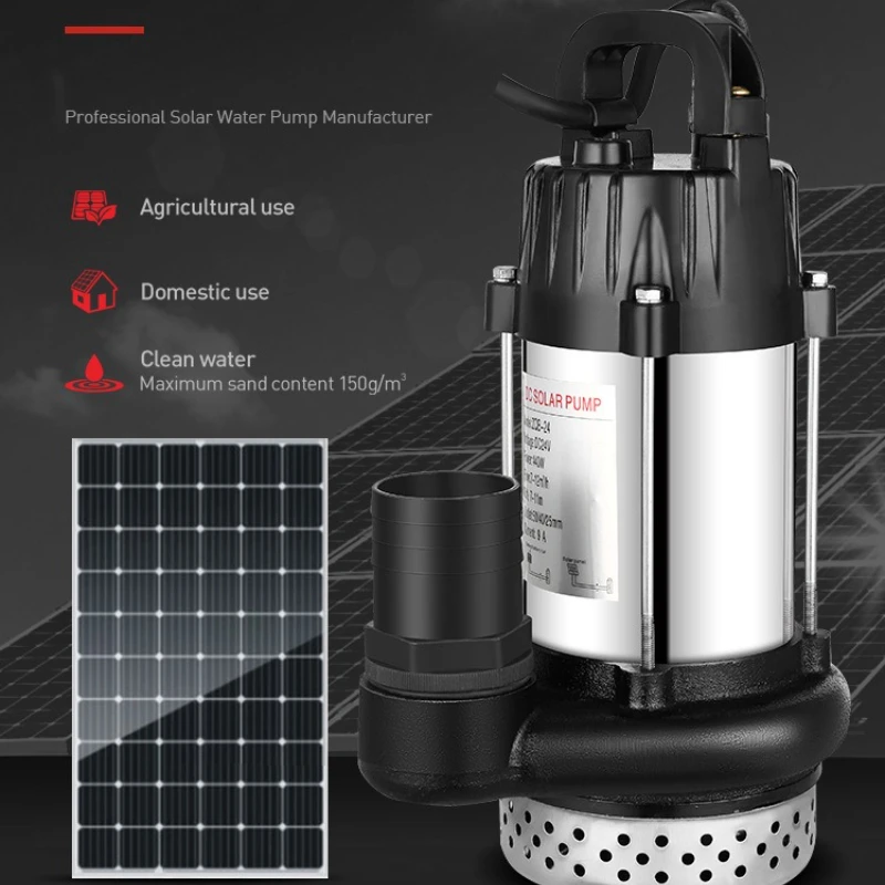 DC Solar Stainless Steel Pump 2 Inches 24V 200W High Head Large Flow Rate Brushless DC Submersible for Water Pumping Irrigation