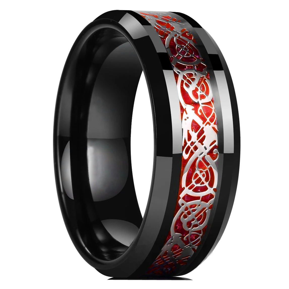 Bague De Mariage En Acier Inoxydable Avec Motif De Dragon 8Mm