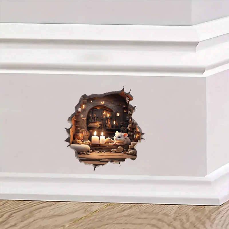 Mouse Magic Hole Wall Decal Sticker Removable Wall Cute Decoration Awesome Gift Idea Baseboard Wall Stickers Vinyl Mouse Hole