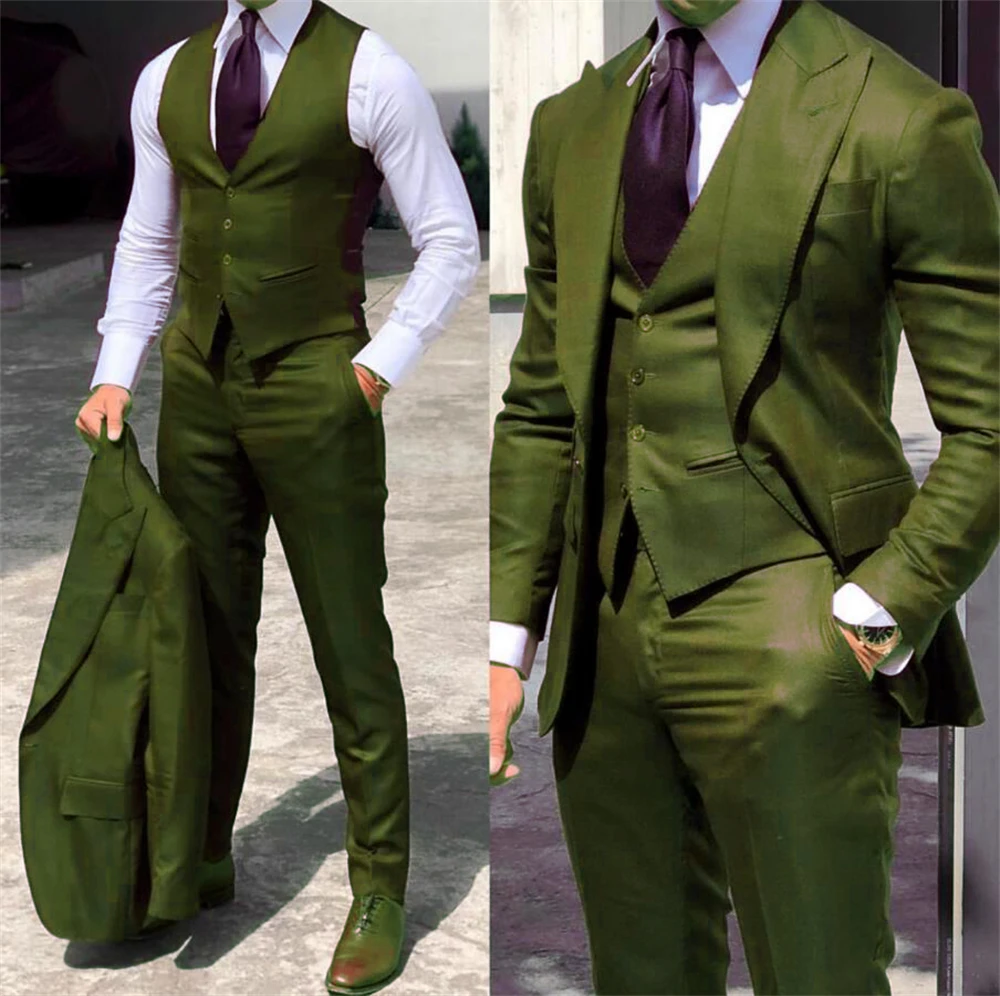 

Solid Color Formal Business Suits Full Men's Suits Pointed Collar Single Breasted High-quality Wedding Art Graduation