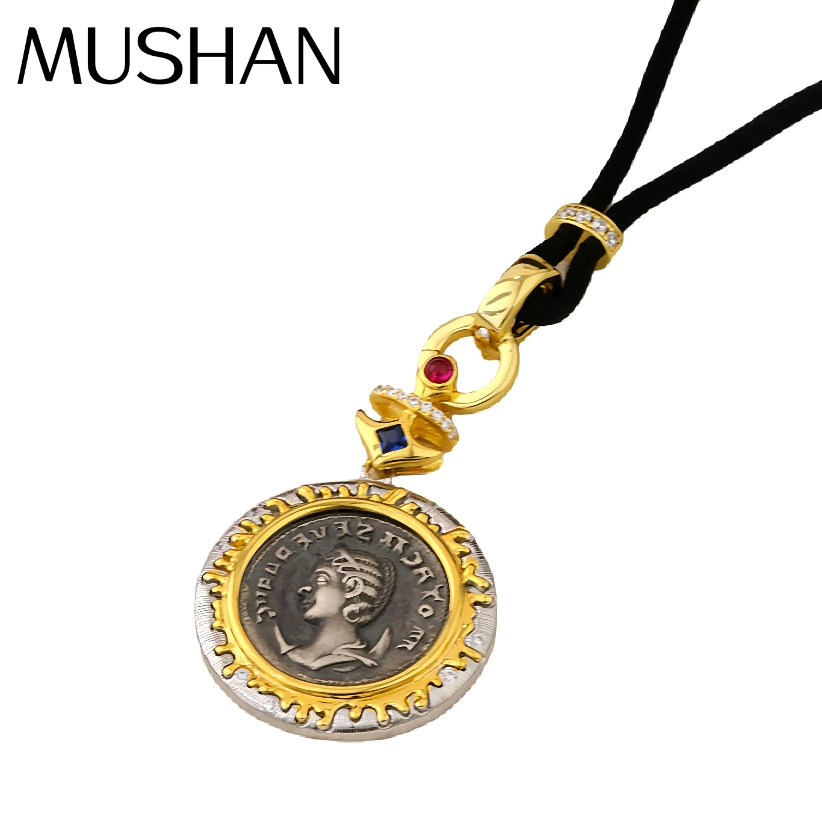 

MuShan Элитный бренд, винтажный стиль, подвеска в виде монеты Венеры, матовое золото, стерлинговое серебро 925, позолоченный кулон, ожерелья, комплект ювелирных изделий