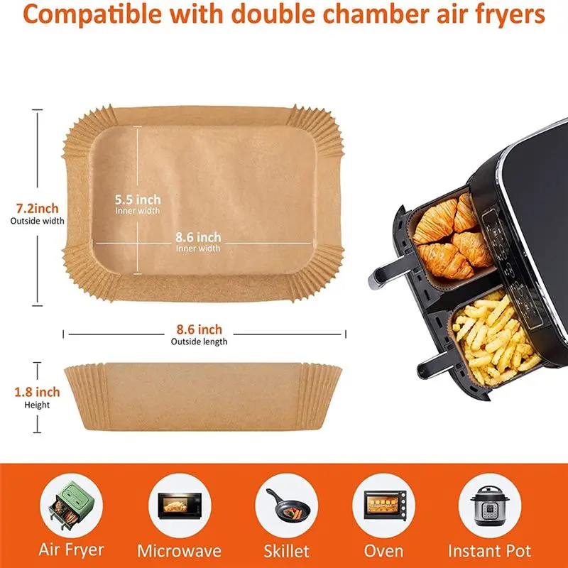【Clearance Sale】Air Fryer Liners Disposable Paper for Dual,200 Pcs Air Fryer Liners Rectangle, Air Fryer Accessories