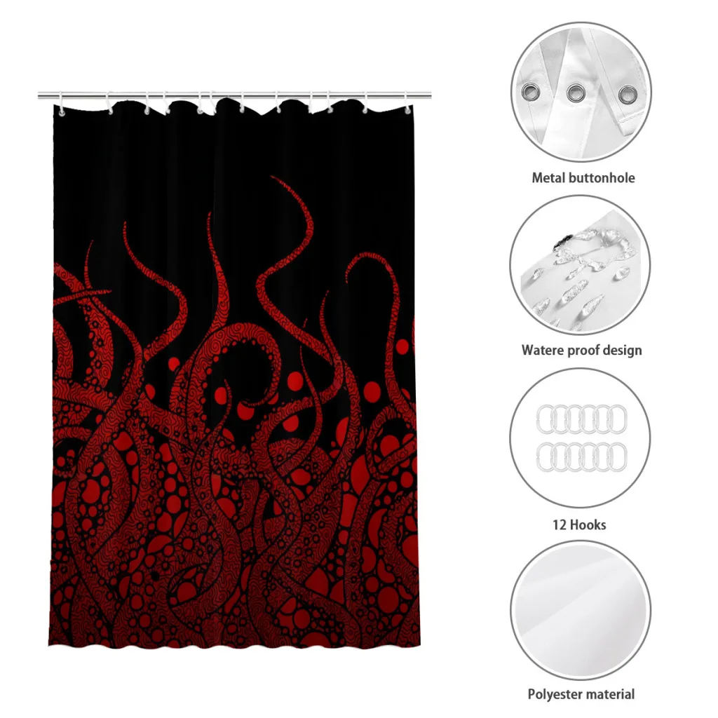 Red Tentacles Bathroom Shower Curtains Cthulhu Mythos Waterproof Partition Unique Home Decor Bathroom Accessories