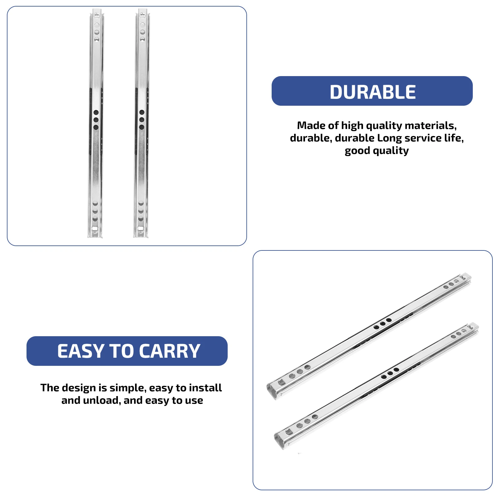 

2 Pcs Track Push-pull Slide Rail Heavy-duty Drawer Slides Scroll Wheel Furniture Kitchen Cabinet Silver