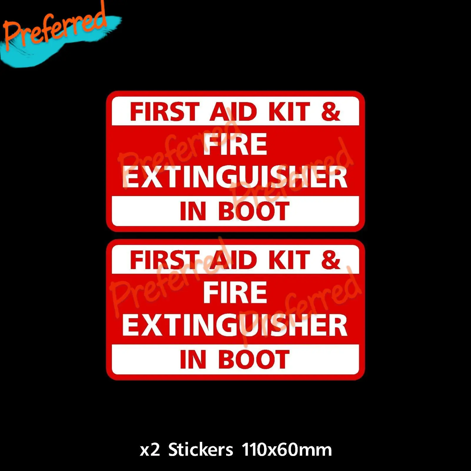 2x First Aid Kit & Fire Extinguisher In Boot - Taxi, Car, Caravan, Lorry High Quality Vinyl Cover Waterproof Car Sticker Decal